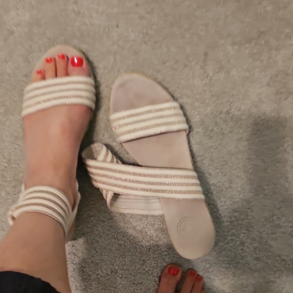 CHARLESTON SHOE CO. Cream Striped Sandals
